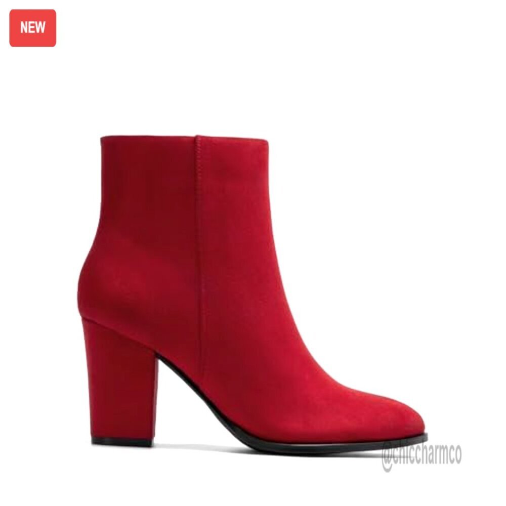 Women's Chunky Block Heel Ankle Boots Pointed Toe Zipper Comfort - Picture 4 of 7